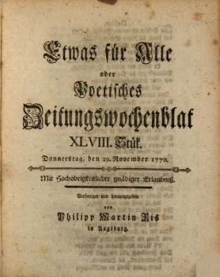 Etwas für alle oder poetisches Zeitungswochenblat Donnerstag 29. November 1770