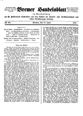 Bremer Handelsblatt Freitag 15. Juni 1855