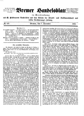 Bremer Handelsblatt Freitag 7. Dezember 1855