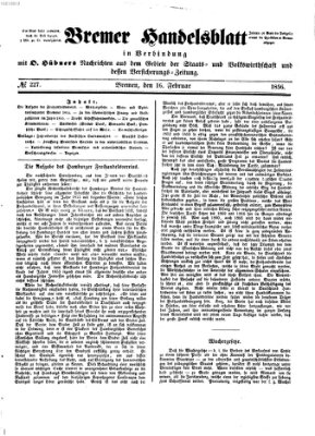 Bremer Handelsblatt Samstag 16. Februar 1856