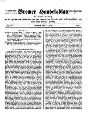 Bremer Handelsblatt Samstag 7. Juni 1856