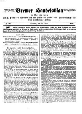 Bremer Handelsblatt Samstag 21. Juni 1856