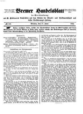 Bremer Handelsblatt Samstag 28. Juni 1856