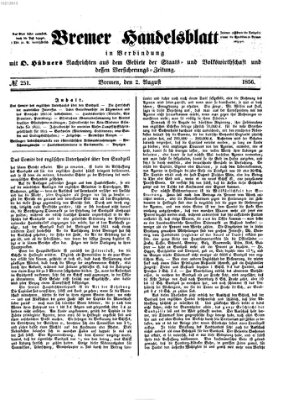 Bremer Handelsblatt Samstag 2. August 1856