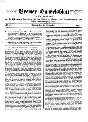Bremer Handelsblatt Samstag 13. September 1856