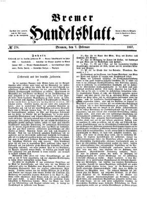 Bremer Handelsblatt Samstag 7. Februar 1857