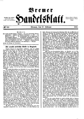 Bremer Handelsblatt Samstag 27. Februar 1858