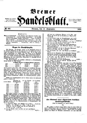 Bremer Handelsblatt Samstag 18. September 1858