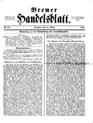 Bremer Handelsblatt Samstag 10. März 1860