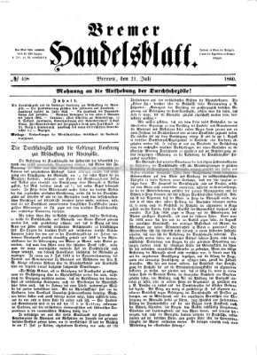 Bremer Handelsblatt Samstag 21. Juli 1860