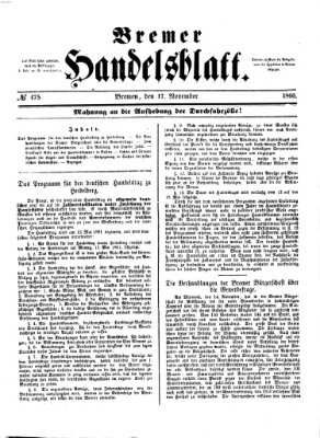 Bremer Handelsblatt Samstag 17. November 1860