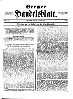 Bremer Handelsblatt Samstag 1. Dezember 1860