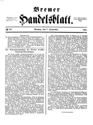 Bremer Handelsblatt Samstag 7. September 1861