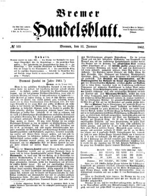 Bremer Handelsblatt Samstag 11. Januar 1862