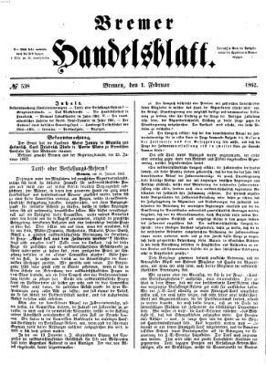 Bremer Handelsblatt Samstag 1. Februar 1862