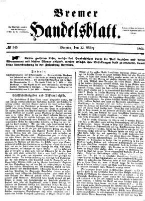 Bremer Handelsblatt Samstag 22. März 1862