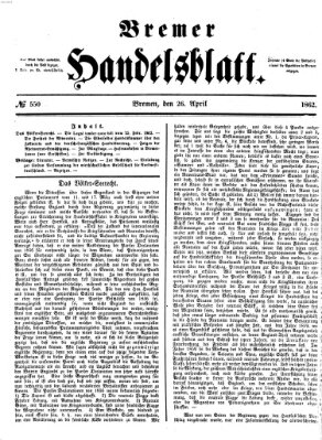 Bremer Handelsblatt Samstag 26. April 1862