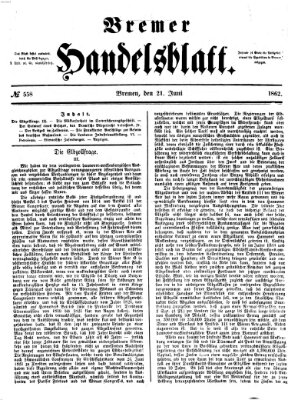 Bremer Handelsblatt Samstag 21. Juni 1862