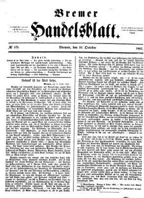 Bremer Handelsblatt Samstag 18. Oktober 1862