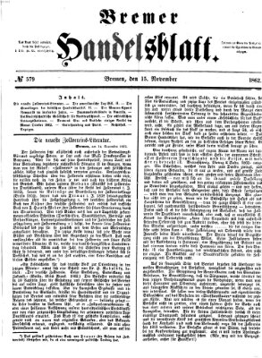 Bremer Handelsblatt Samstag 15. November 1862