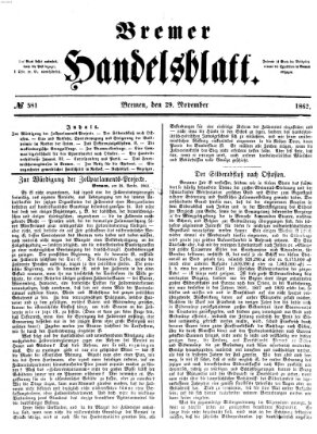 Bremer Handelsblatt Samstag 29. November 1862