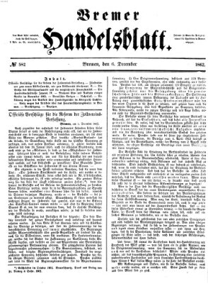 Bremer Handelsblatt Samstag 6. Dezember 1862