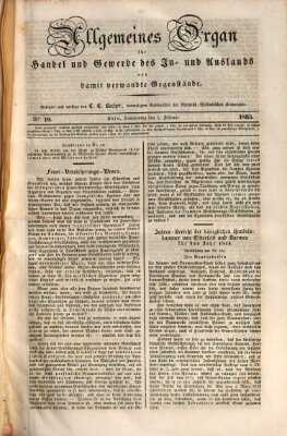 Allgemeines Organ für Handel und Gewerbe und damit verwandte Gegenstände Donnerstag 5. Februar 1835