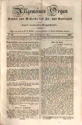 Allgemeines Organ für Handel und Gewerbe und damit verwandte Gegenstände Donnerstag 5. März 1835