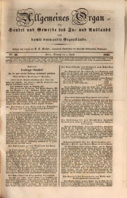 Allgemeines Organ für Handel und Gewerbe und damit verwandte Gegenstände Sonntag 5. April 1835