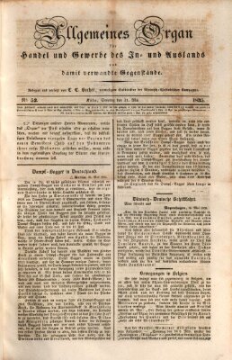 Allgemeines Organ für Handel und Gewerbe und damit verwandte Gegenstände Sonntag 31. Mai 1835