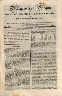 Allgemeines Organ für Handel und Gewerbe und damit verwandte Gegenstände Donnerstag 11. Juni 1835