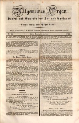 Allgemeines Organ für Handel und Gewerbe und damit verwandte Gegenstände Sonntag 28. Juni 1835