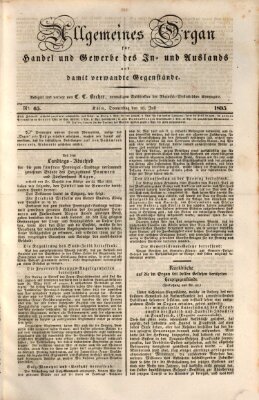 Allgemeines Organ für Handel und Gewerbe und damit verwandte Gegenstände Donnerstag 16. Juli 1835