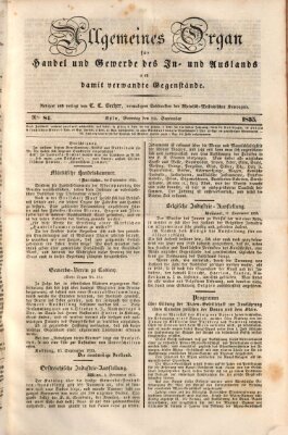 Allgemeines Organ für Handel und Gewerbe und damit verwandte Gegenstände Sonntag 20. September 1835