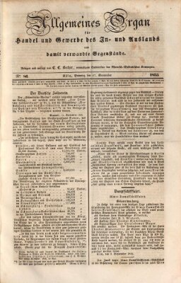 Allgemeines Organ für Handel und Gewerbe und damit verwandte Gegenstände Sonntag 27. September 1835