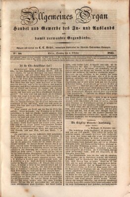 Allgemeines Organ für Handel und Gewerbe und damit verwandte Gegenstände Sonntag 4. Oktober 1835