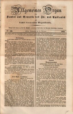 Allgemeines Organ für Handel und Gewerbe und damit verwandte Gegenstände Donnerstag 26. November 1835