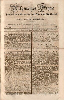 Allgemeines Organ für Handel und Gewerbe und damit verwandte Gegenstände Donnerstag 3. Dezember 1835