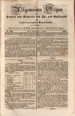 Allgemeines Organ für Handel und Gewerbe und damit verwandte Gegenstände Sonntag 6. Dezember 1835