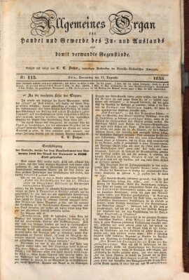 Allgemeines Organ für Handel und Gewerbe und damit verwandte Gegenstände Donnerstag 31. Dezember 1835