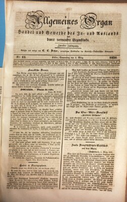 Allgemeines Organ für Handel und Gewerbe und damit verwandte Gegenstände Donnerstag 3. März 1836