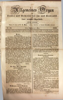 Allgemeines Organ für Handel und Gewerbe und damit verwandte Gegenstände Sonntag 6. März 1836