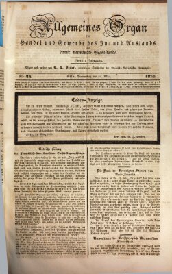 Allgemeines Organ für Handel und Gewerbe und damit verwandte Gegenstände Donnerstag 24. März 1836