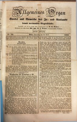 Allgemeines Organ für Handel und Gewerbe und damit verwandte Gegenstände Donnerstag 28. April 1836