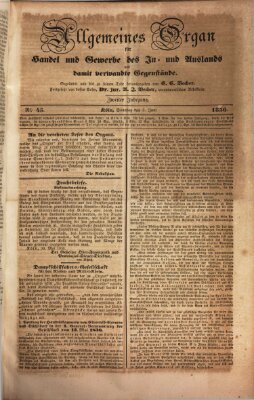 Allgemeines Organ für Handel und Gewerbe und damit verwandte Gegenstände Sonntag 5. Juni 1836