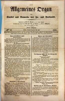 Allgemeines Organ für Handel und Gewerbe und damit verwandte Gegenstände Donnerstag 14. Juli 1836