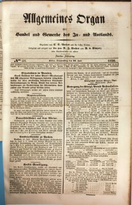 Allgemeines Organ für Handel und Gewerbe und damit verwandte Gegenstände Donnerstag 21. Juli 1836