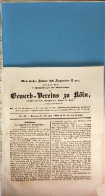 Allgemeines Organ für Handel und Gewerbe und damit verwandte Gegenstände Sonntag 31. Juli 1836