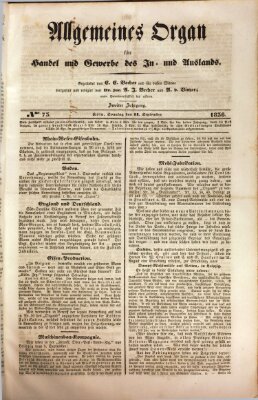 Allgemeines Organ für Handel und Gewerbe und damit verwandte Gegenstände Sonntag 11. September 1836