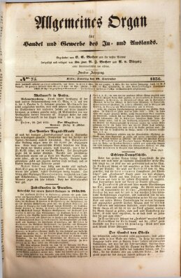 Allgemeines Organ für Handel und Gewerbe und damit verwandte Gegenstände Sonntag 18. September 1836